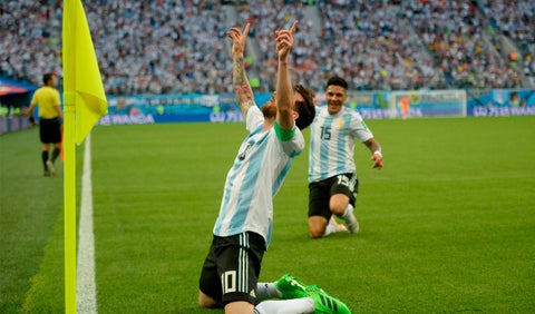 Lionel Messi celebrando el gol de Argentina frente a Nigeria