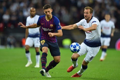 Harry Kane en el partido ante Barcelona por la Champions League