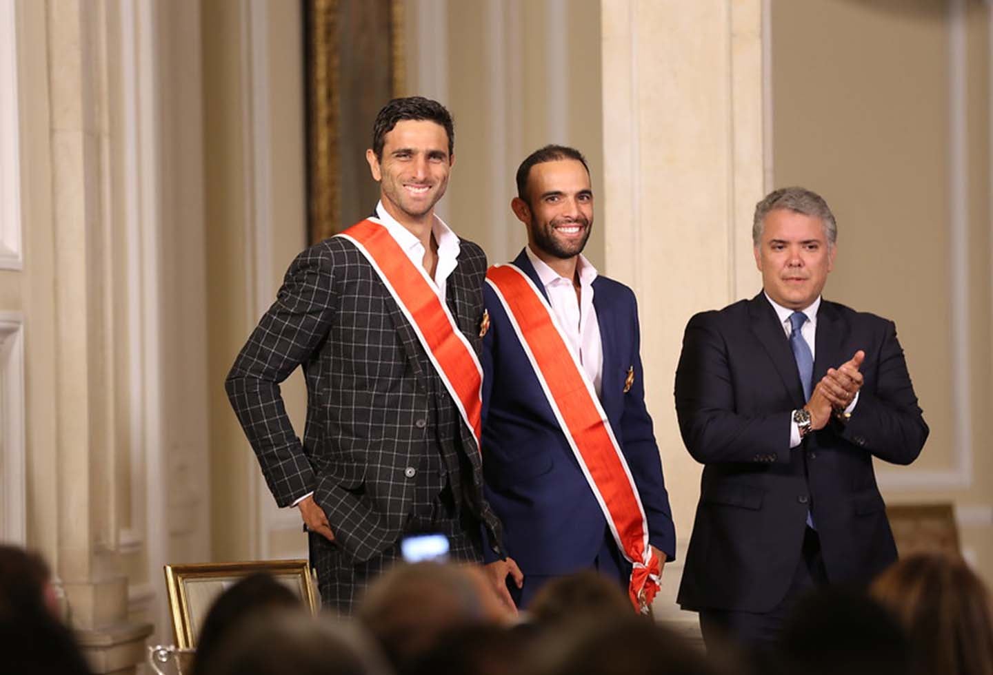 Robert Farah y Juan Sebastián Cabal, junto al presidente Iván Duque.