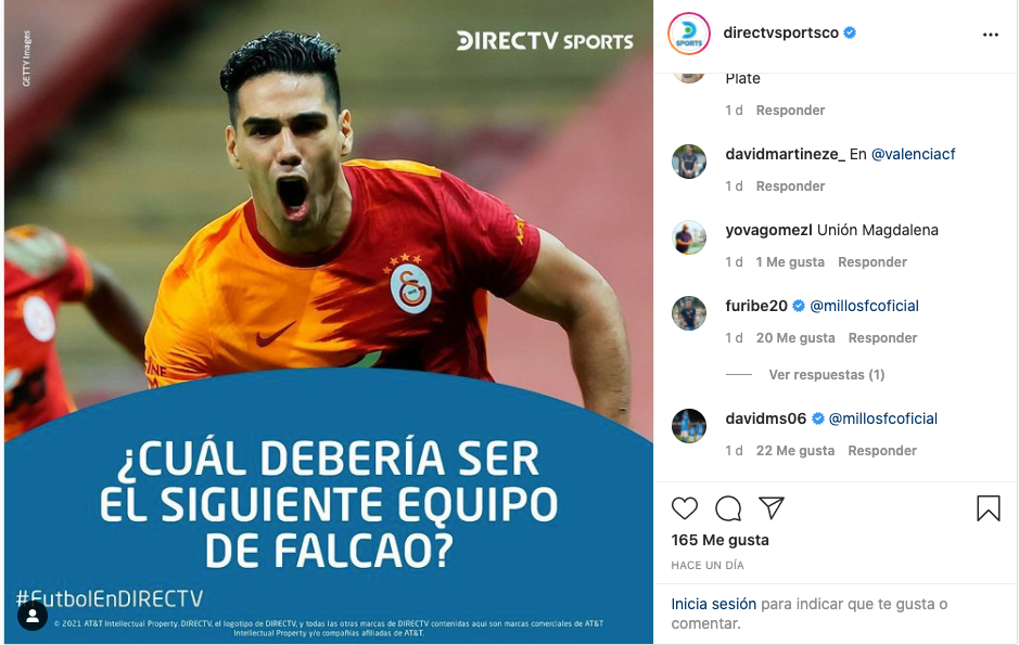 Captura de pantalla Instagram Directvsportsco