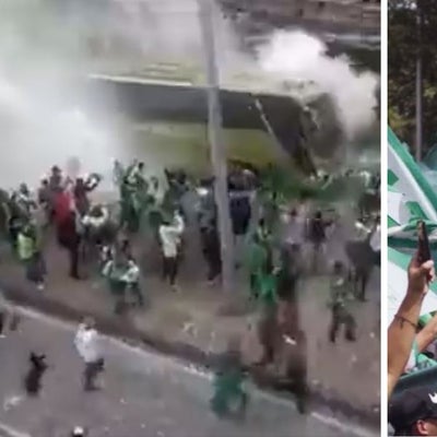 Banderazo hinchas de Nacional en Bogotá antes de final vs Millonarios