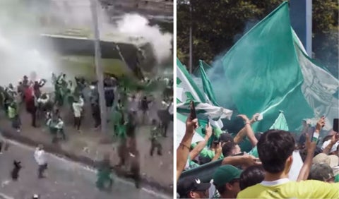 Banderazo hinchas de Nacional en Bogotá antes de final vs Millonarios