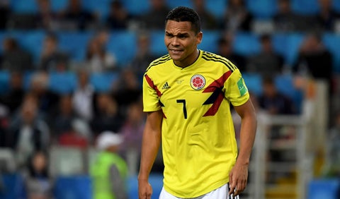 Carlos Bacca con Colombia en el partido ante Inglaterra en el Mundial