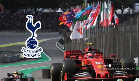 Carrera de Fórmula Uno y el escudo del Tottenham Hotspur
