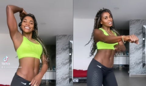 Caterine Ibargüen y sus pasos de baile