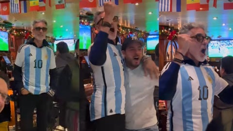 Celebración de Miguel Varoni por gol de Messi ante Croacia