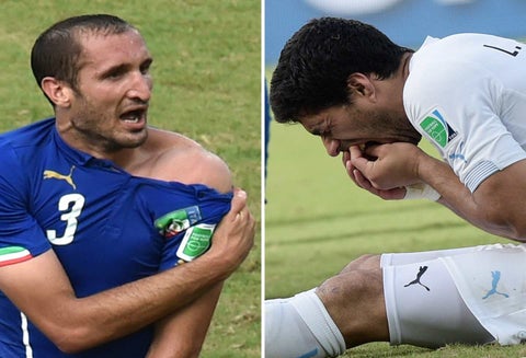 Chiellini y Suárez
