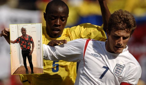 Chigüiro Benítez marcando a David Beckham