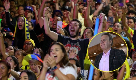 Hinchas de Colombia y Ramón Jesurún, presidente de la FCF