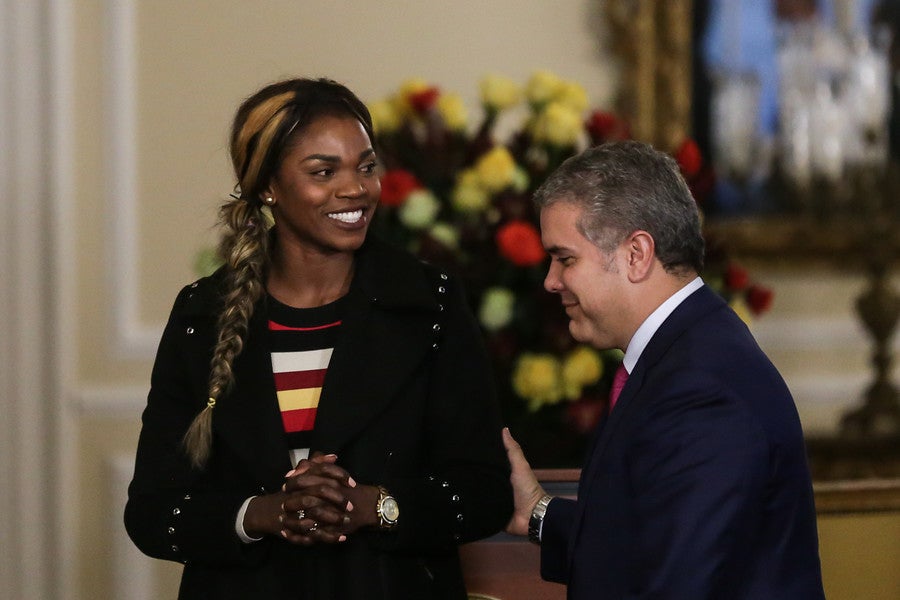 Caterine Ibargüen y el presidente Iván Duque