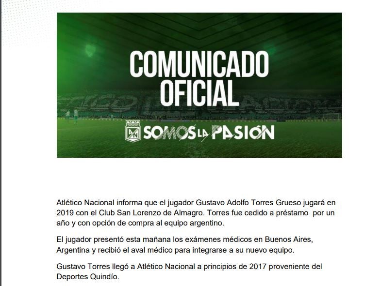 Comunicado Atlético Nacional