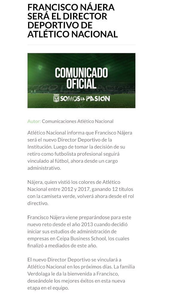 Comunicado oficial Atlético Nacional