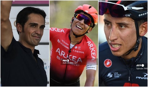 Alberto Contador, Nairo Quintana y Egan Bernal
