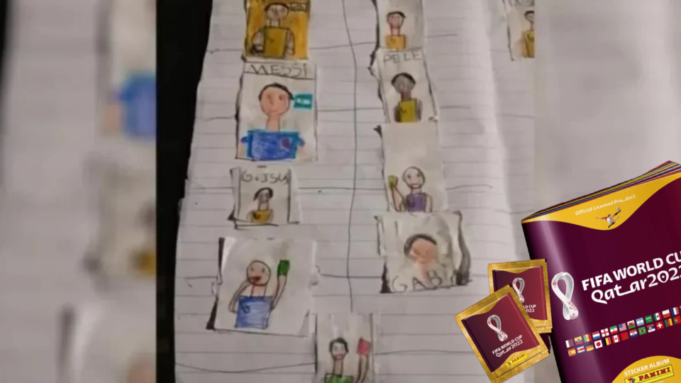 Figuritas de Messi, Gabriel Jesus y Pelé dibujadas por niño que dibujó su propio álbum de Qatar 2022