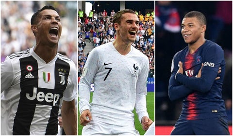 Cristiano Ronaldo, Antoine Griezmann y Kylian Mbappe