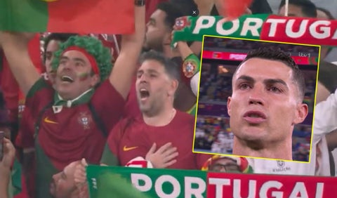 Cristiano Ronaldo llora mientras canta el himno de Portugal en el Mundial de Qatar