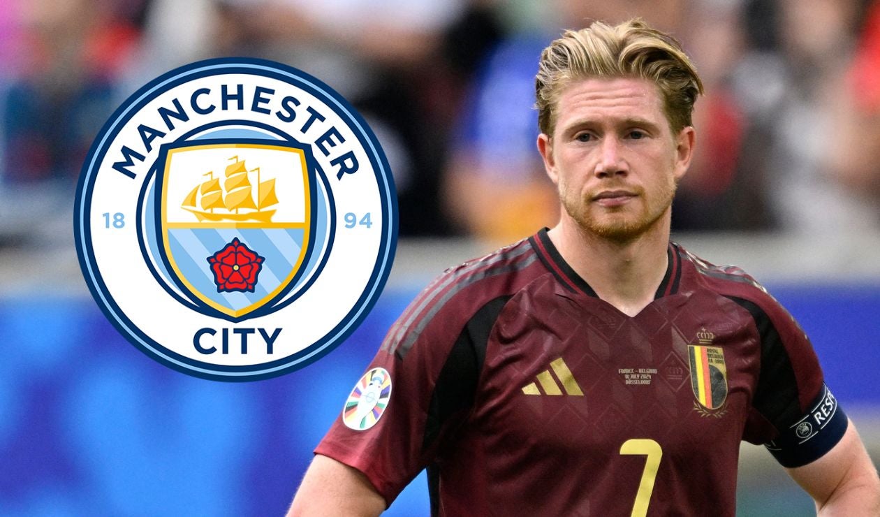 Kevin de Bruyne con la selección de Bélgica y el escudo del Manchester City