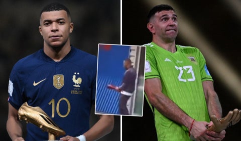 Dibu Martínez y Kylian Mbappé