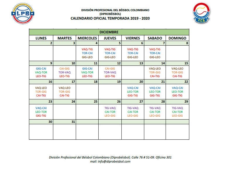 Calendario béisbol colombiano