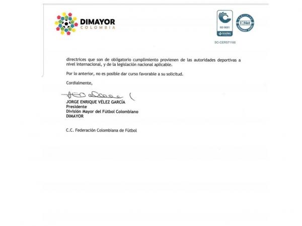 La respuesta de la Dimayor a Acolfutpro