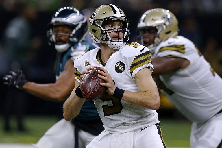 Drew Brees en un partido con los Santos de New Orleans ante los Filadelfia Eagles