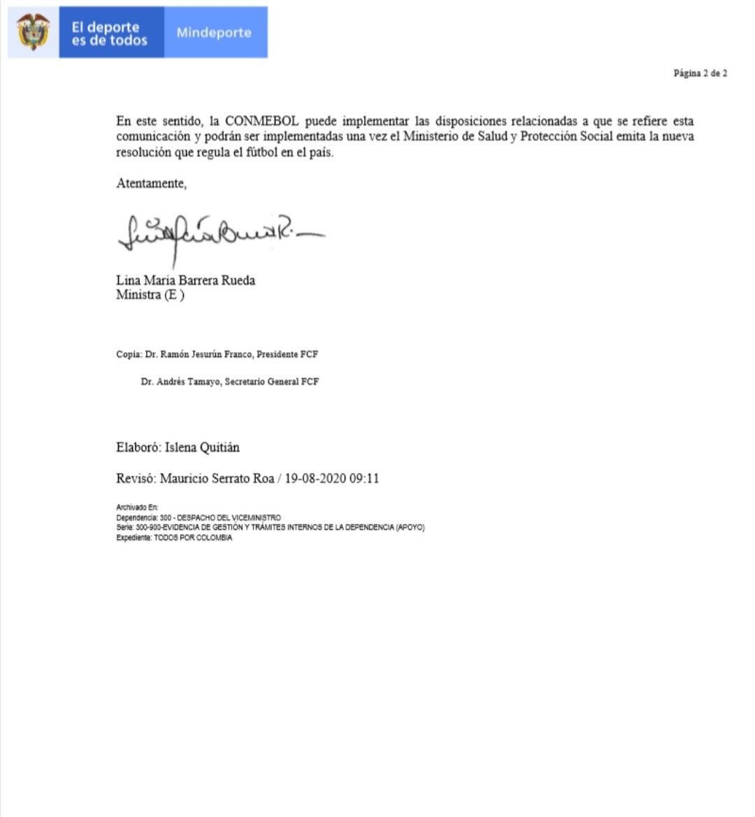 Gobierno carta a Conmebol