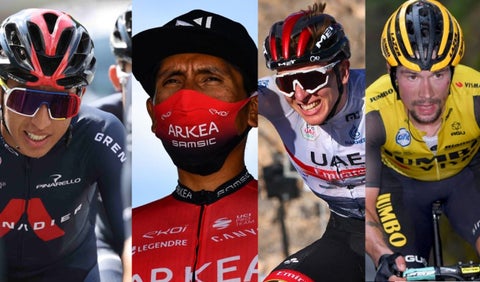 Egan Bernal, Nairo Quintana, Tadej Poacar y Primoz Roglic