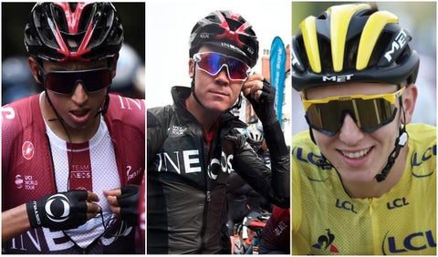Egan Bernal, Chris Froome y Tadej Pogacar