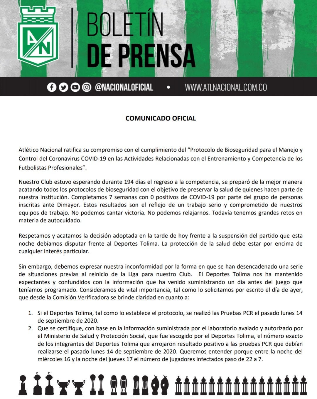 Comunicado Atlético Nacional
