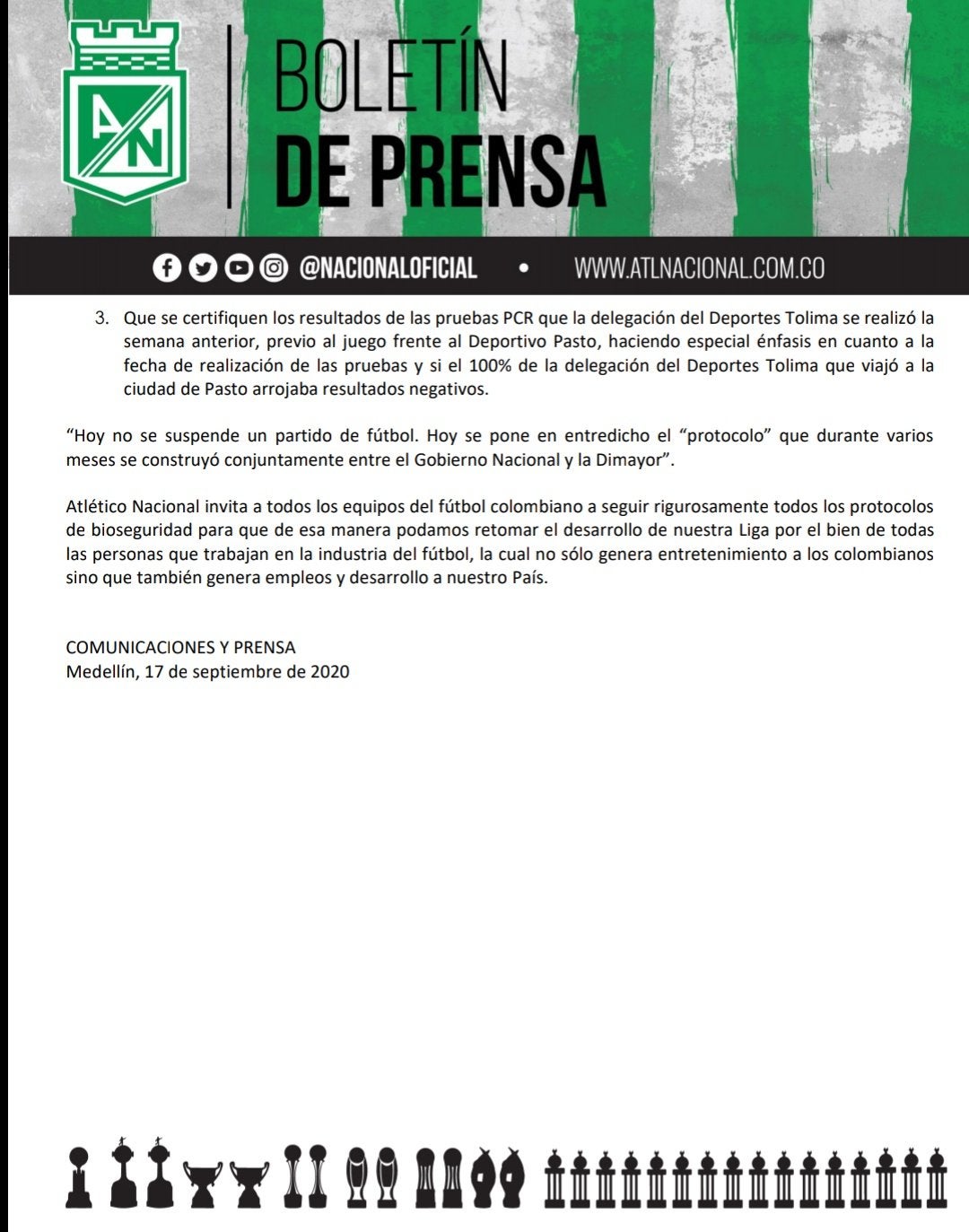 Comunicado Atlético Nacional