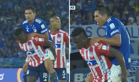 [Video] 'Lo montó a 'caballito': La acción de Macalister y Cetré que hizo reír a todo El Campín