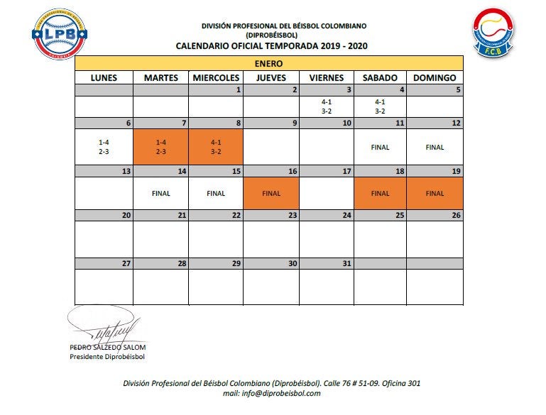Calendario béisbol colombiano