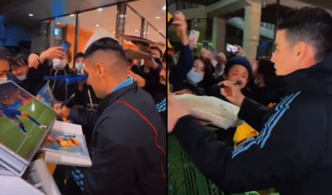 Falcao y James firman autógrafos en Japón