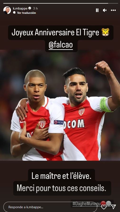 Mensaje de Mbappé a Falcao por su cumpleaños 38