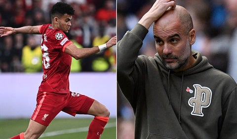 Guardiola, técnico del Manchester City; Luis Díaz, jugador del Liverpool