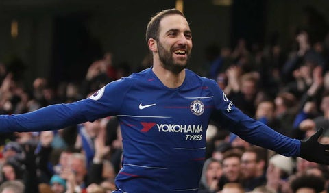 Gonzalo Higuaín celebrando el primer gol con el Chelsea en la Premier League