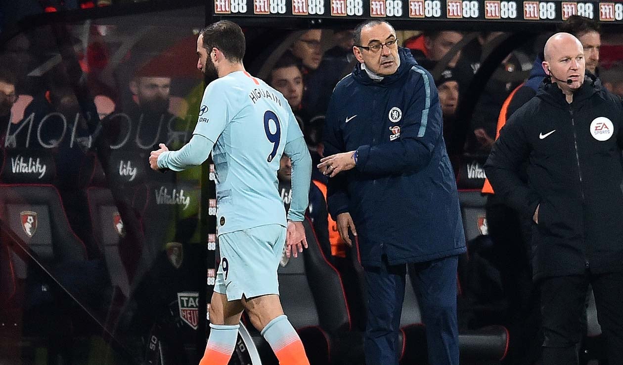 Gonzalo Higuaín y Maurizio Sarri