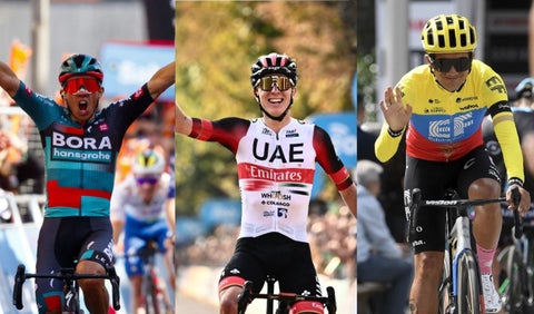 Sergio Higuita, Tadej Pogacar y Richard Carapaz