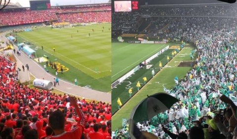 Hinchadas de Nacional y América en el Campín