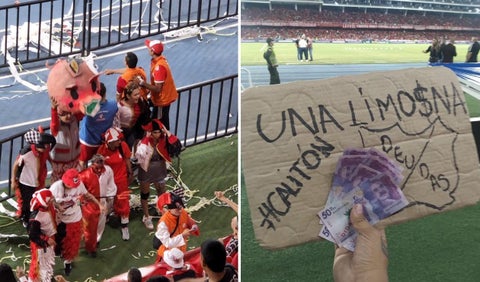 Hinchas de América arrojan dinero al Cali