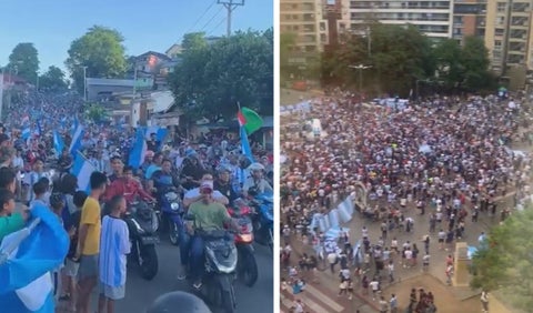 Los festejos tras la victoria de Argentina ante Polonia