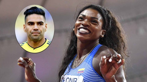 Caterine Ibargüen recibe mensaje de Falcao García