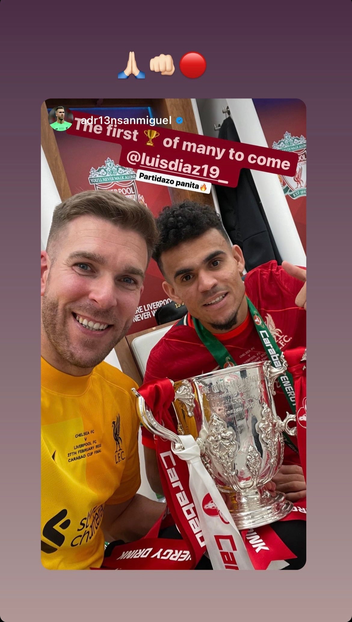 Captura de Luis Díaz celebrando el título de la Carabao Cup