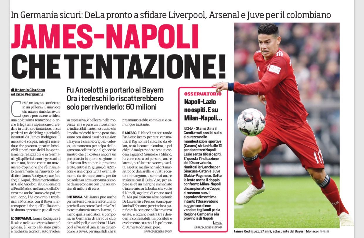James Rodríguez , diario Corriere dello Sport