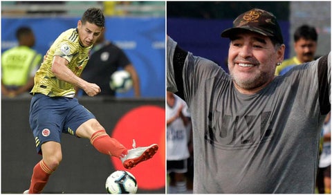 James Rodríguez y Diego Armando Maradona