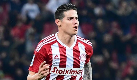 James Rodríguez celebrando un gol con Olympiacos