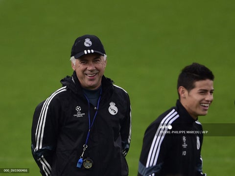 James Rodríguez y Carlo Ancelotti, Real Madrid