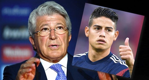 Enrique Cerezo, presidente del Atlético y James Rodríguez