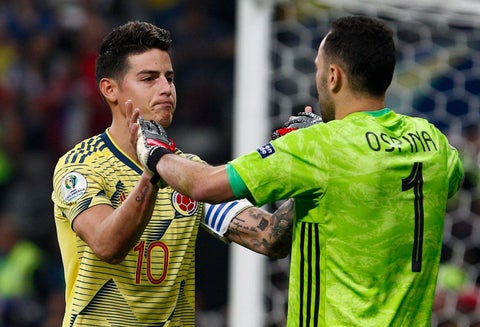James Rodríguez y David Ospina en el Colombia Vs Chile - Copa América 2019