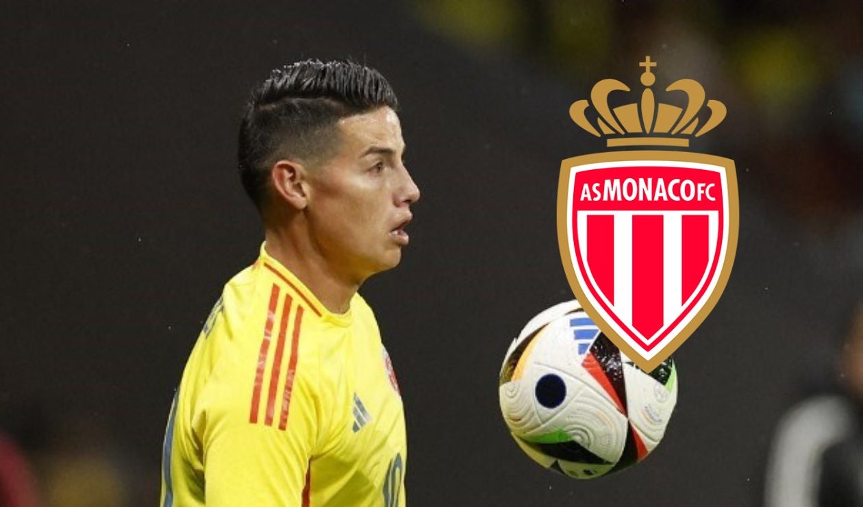 James Rodríguez con el escudo del Mónaco